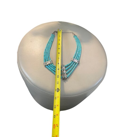 Arizona turquoise & silver navajo 4 string necklace - Picture 9 of 9